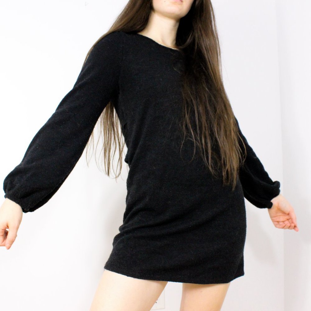*Homegirl Society Black Knit Long Sleeve Dress with Tie